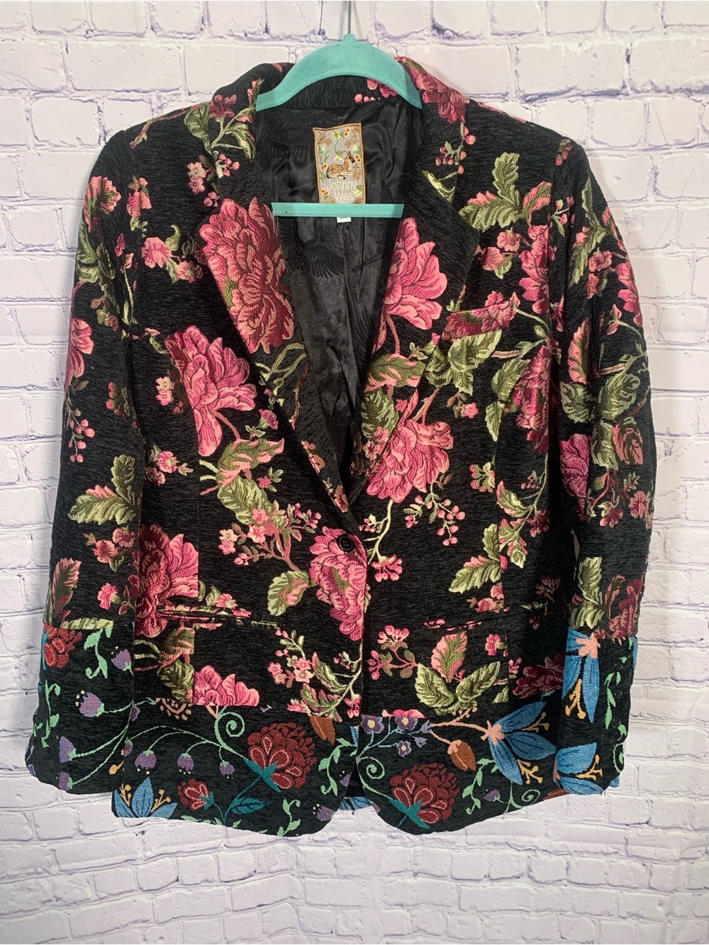Johnny Was Womens Rosalyn Jacquard Jacket Multi Floral Sz XL Artsy Luxury Preppy